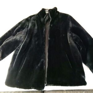 Black Faux Fur Westbound Large Petite Reversible Coat.